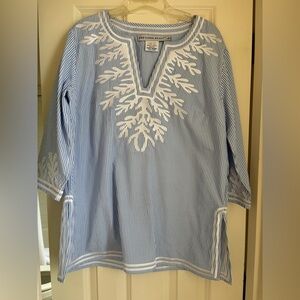 Gretchen Scott Designs blue and white Pinstripe Tunic-the Reef